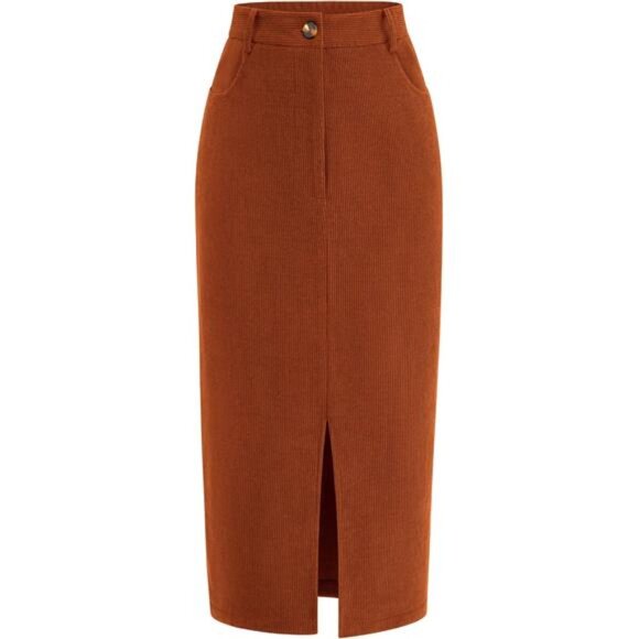 Corduroy Skirt High Waisted Orange Brown - Picture 1 of 6